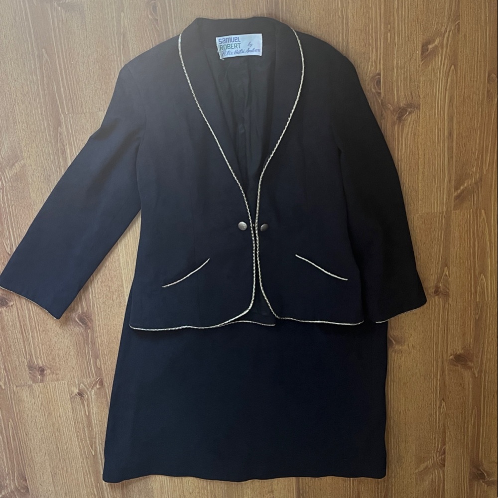Vintage Ultra-suede Dusty Black Skirt Suit, M